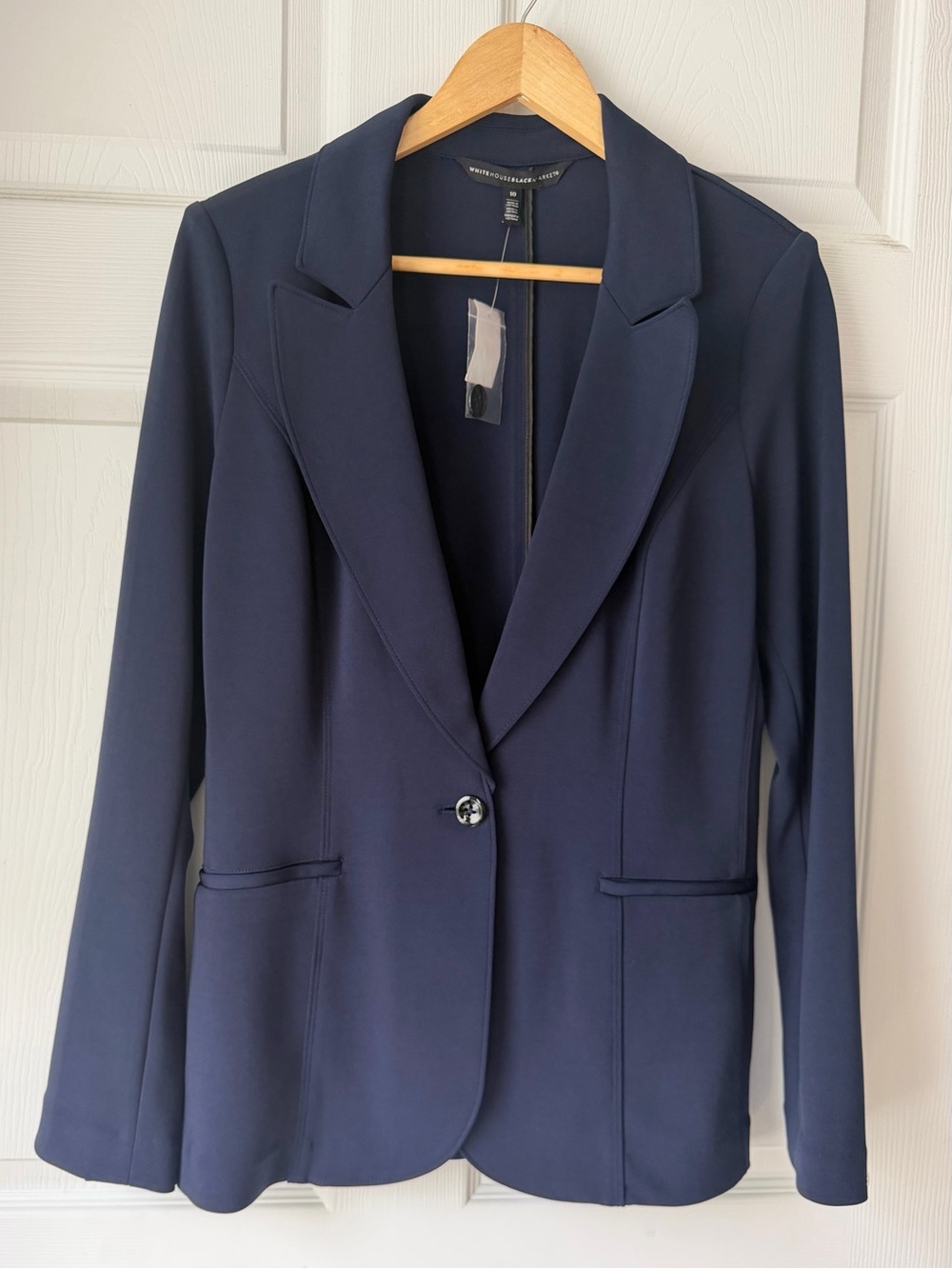 White House Black Market Navy Blue Tailored Single Button Knit Blazer Jacket NWT